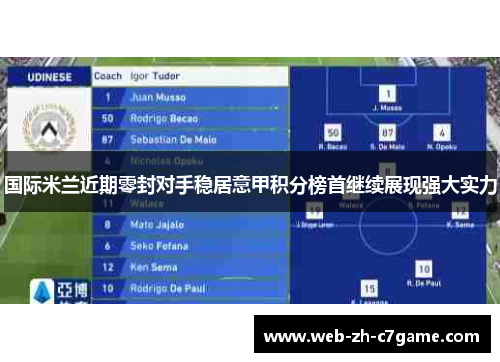 国际米兰近期零封对手稳居意甲积分榜首继续展现强大实力